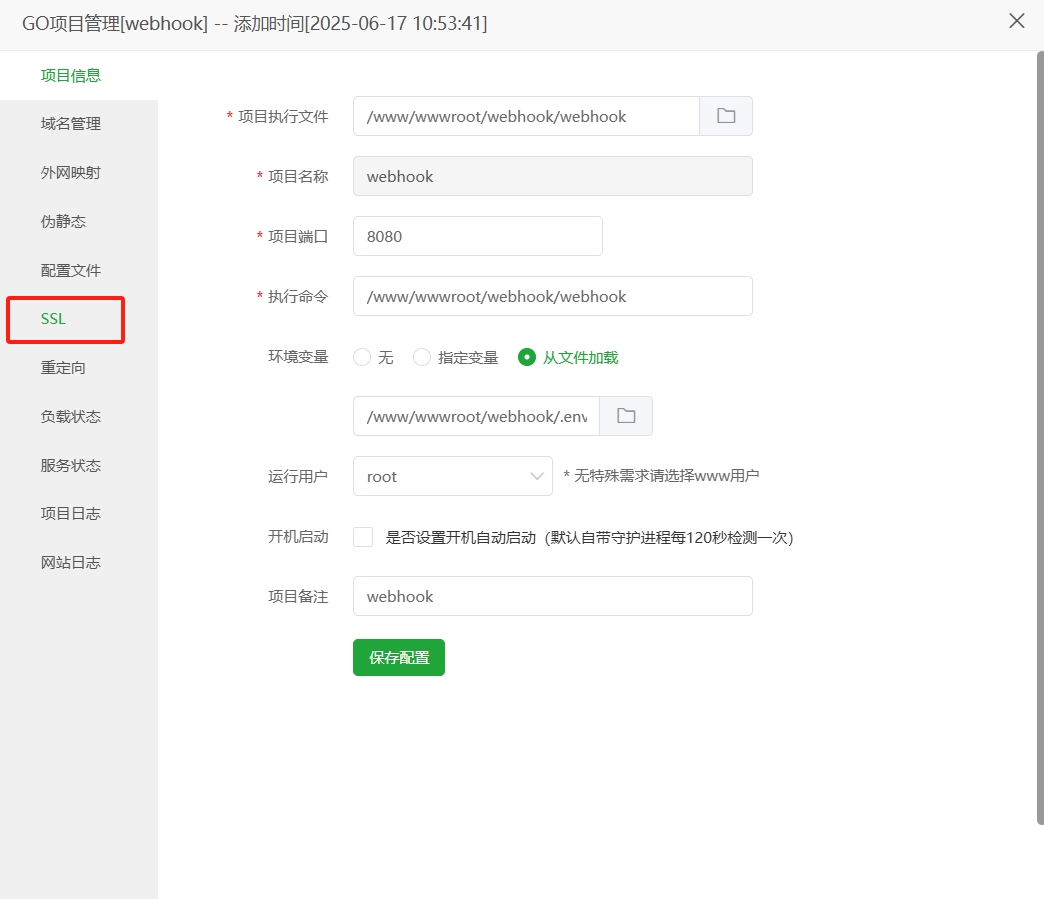 GO项目管理页面